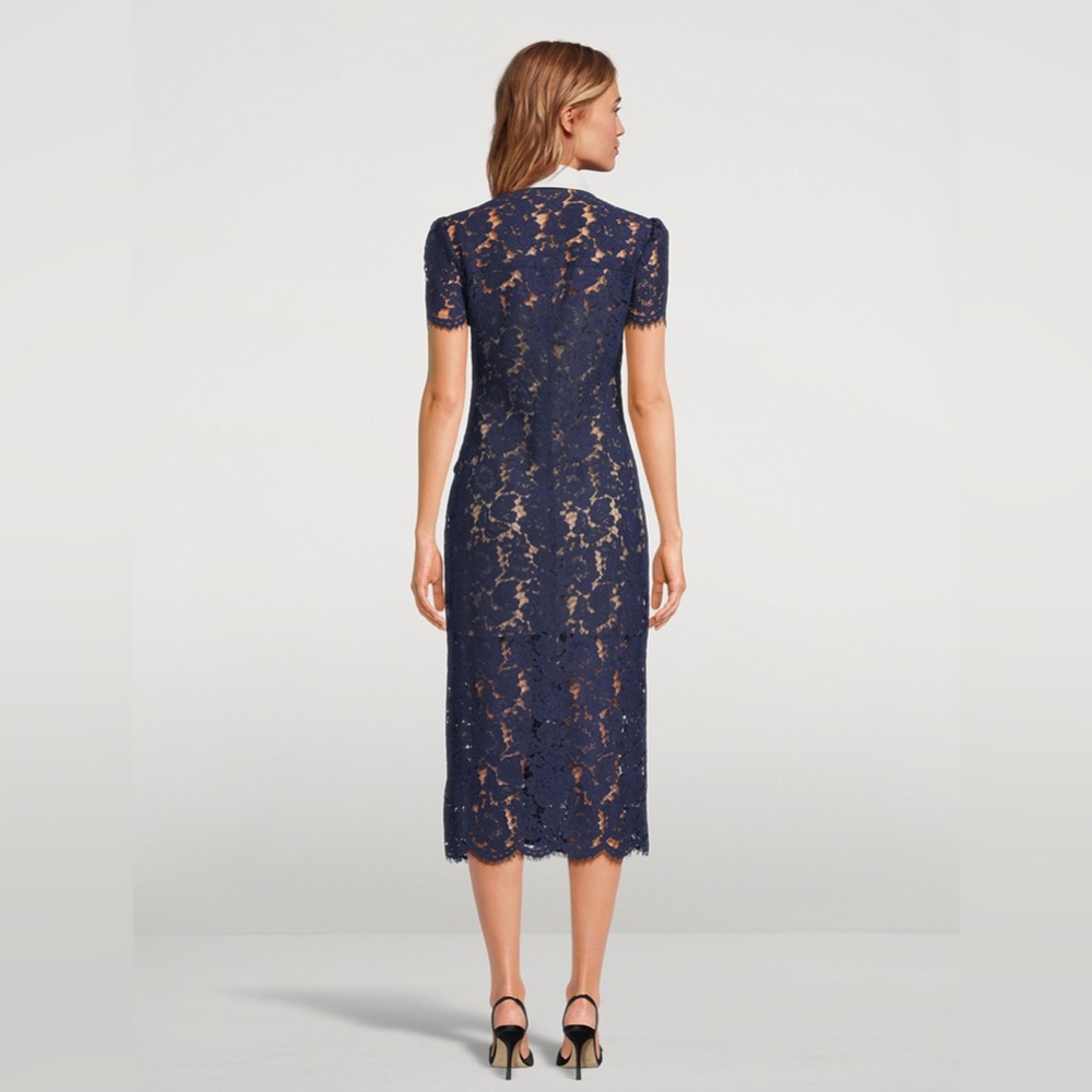 New with tags - Self-Portrait Navy Lace Midi Dress with White Collar US 4 - Picture 13 of 17